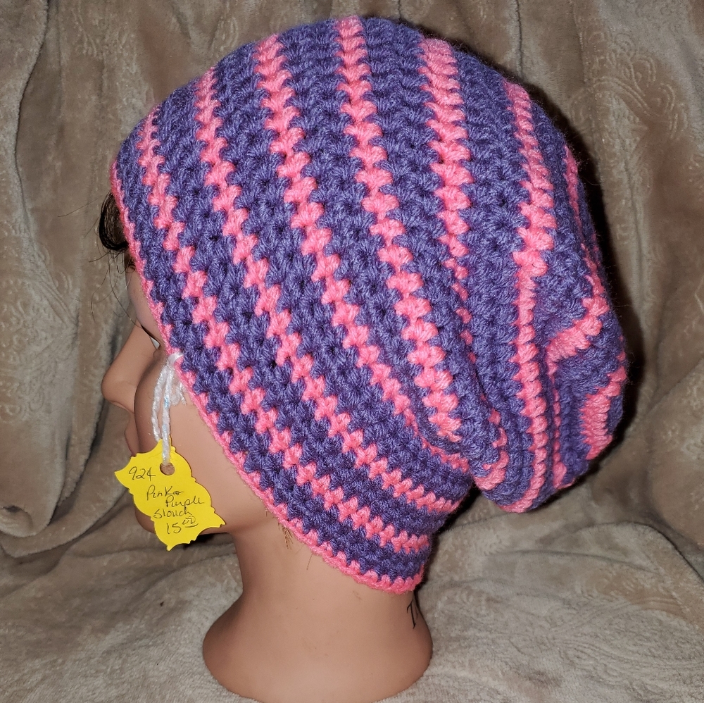 Crocheted adult slouchy beanie hat